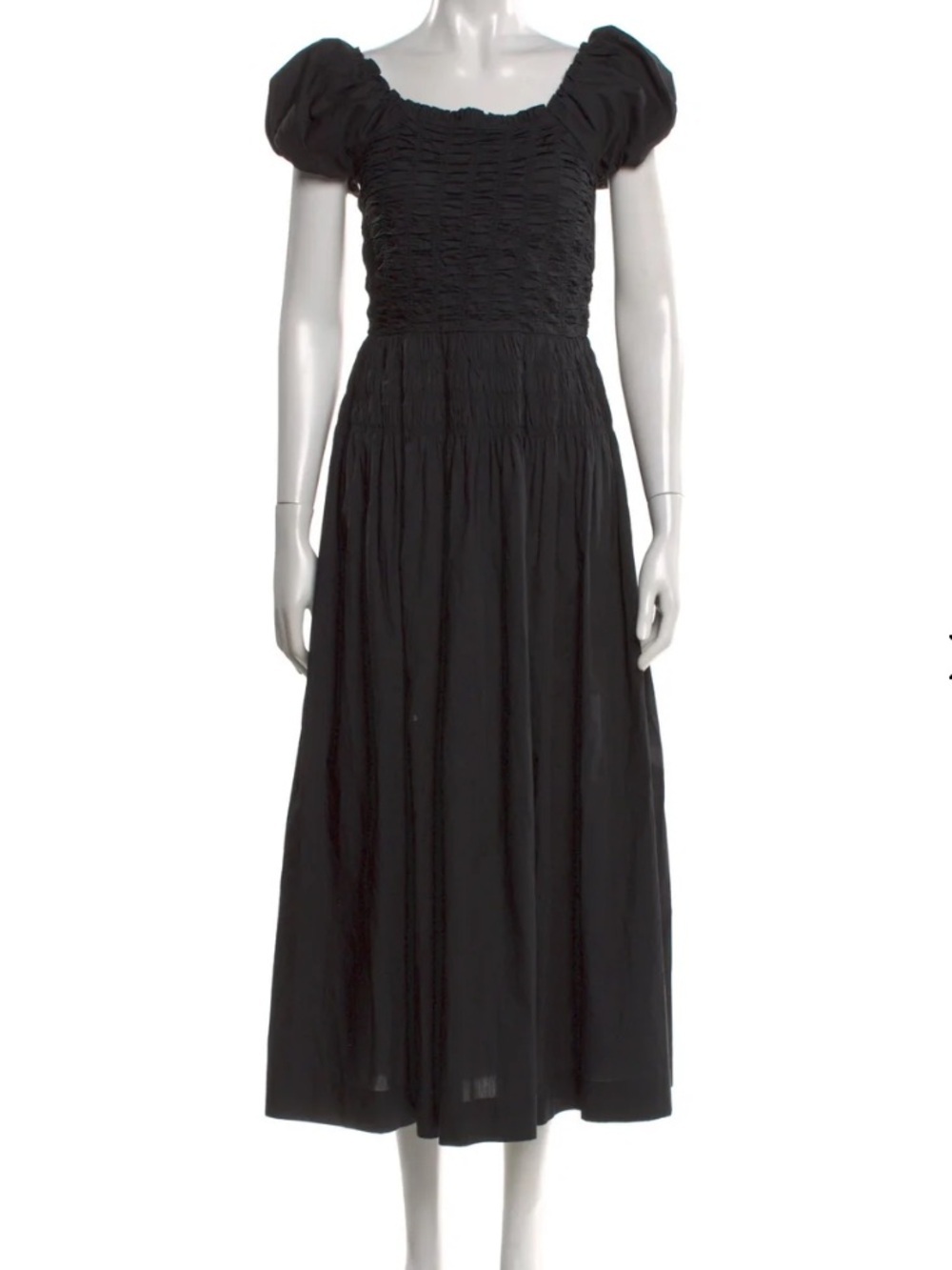 Caroline Constas Black Puff-Sleeve Smocked Midi Dress - Picture 2 of 10